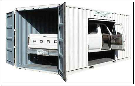 pickup truck in shipping container