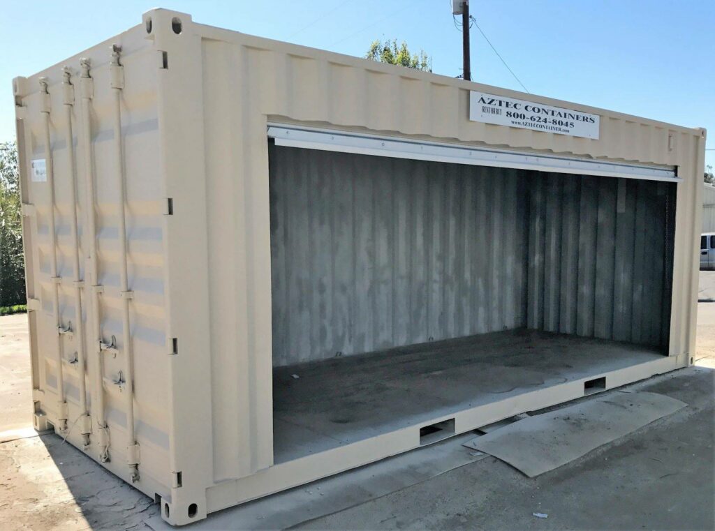 shipping container with one large open door