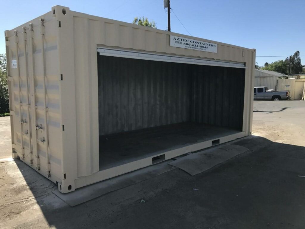 shipping container with side roll up door